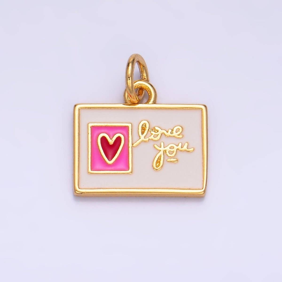 Capture the essence of a handwritten note with the "Love You" Enamel Post Card Charm. This piece combines vintage nostalgia with a modern, high-shine finish, making it a perfect addition to any custom charm necklace or bracelet.