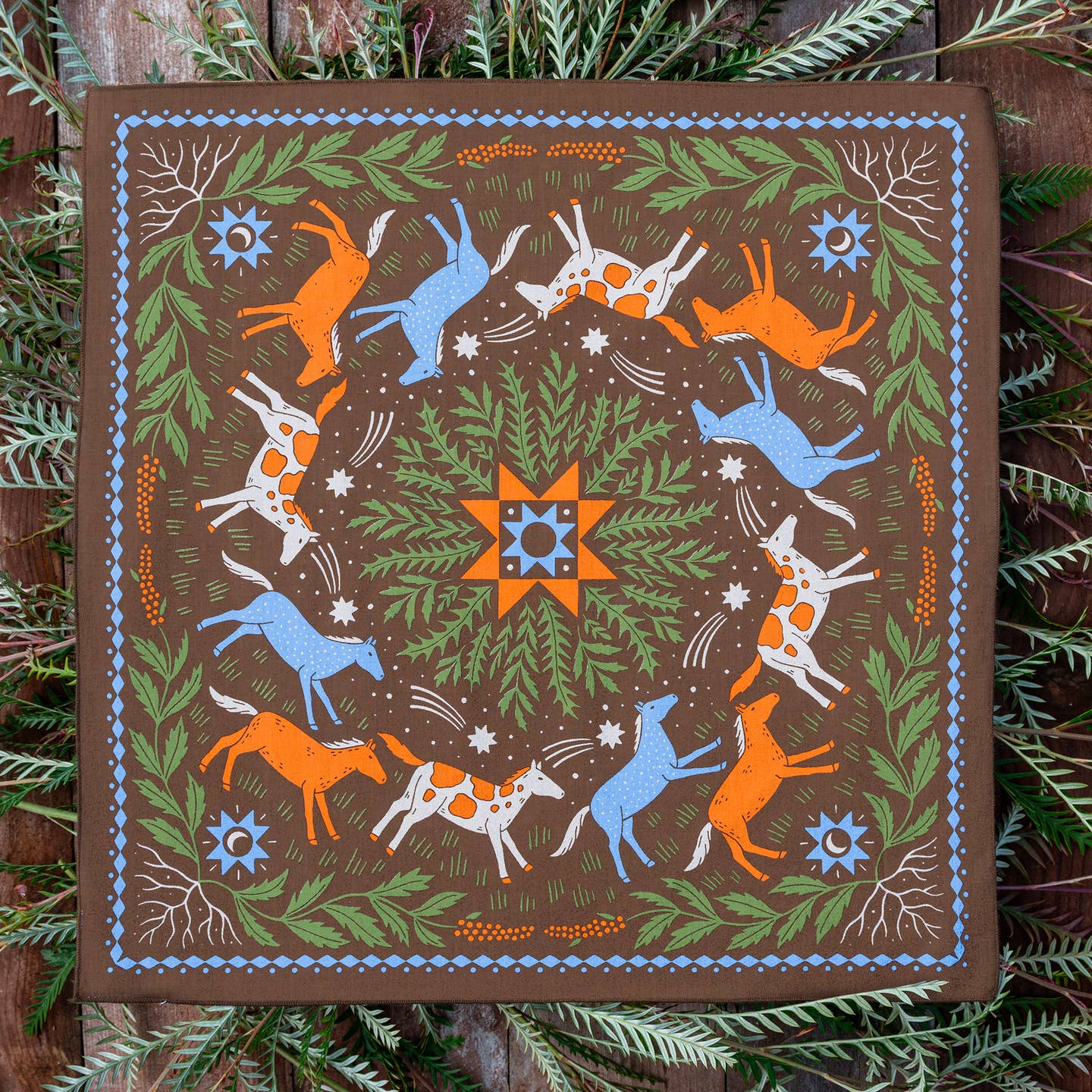 Unleash your quirky and nature side with "New Moon", the organic cotton bandana that's good for both you and the environment. Made with 100% certified organic cotton, this versatile bandana is perfect for accessorizing while reducing your carbon footprint. Embrace this colorful take on the Wild West with “New Moon.”
Artist: Kelly Wills aka Brainflower Design
10% Goes To: Green Hill Humane Society