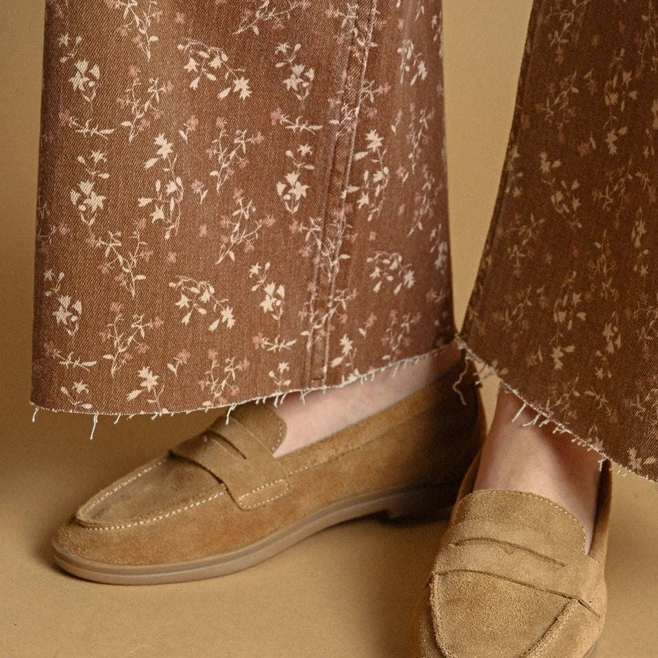 Floral Print Stretched Pants - Earthy Rust