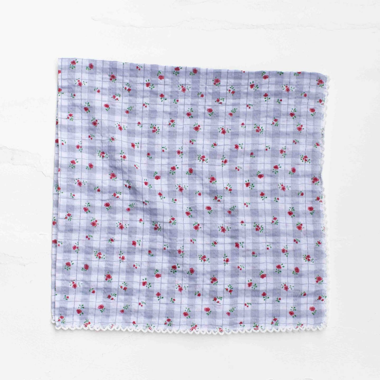 Floral Check Square Scarf - Grey