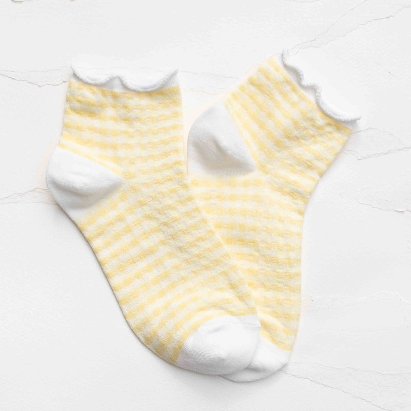 Pastel Gingham Ruffle Ankle Socks - 3 Color Available