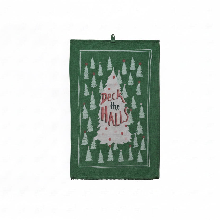 Soft Holiday Whimsy Tea Towel – Deck the Halls. Bring warmth and festive cheer into your kitchen with the Soft Holiday Whimsy "Deck the Halls" Tea Towel. Crafted from soft, high-quality cotton and finished with playful pom-pom trim, this charming towel adds a cozy, welcoming touch to your holiday home decor or makes a lovely gift for someone special.