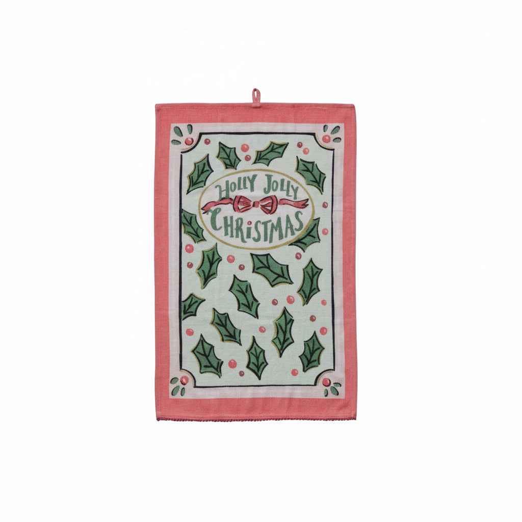 Soft Holiday Whimsy Tea Towel – Holly Jolly Christmas. Bring extra cheer into your kitchen with our Soft Holiday Whimsy Tea Towel in Holly Jolly Christmas. Crafted from soft, durable cotton and finished with playfulness and festive pom-pom trim, this charming towel adds a cozy, welcoming touch to your home throughout the holiday season. Whether you are drying dishes, preparing festive treats, or sharing warm moments with family, it is designed to bring joy and warmth to your everyday routines.