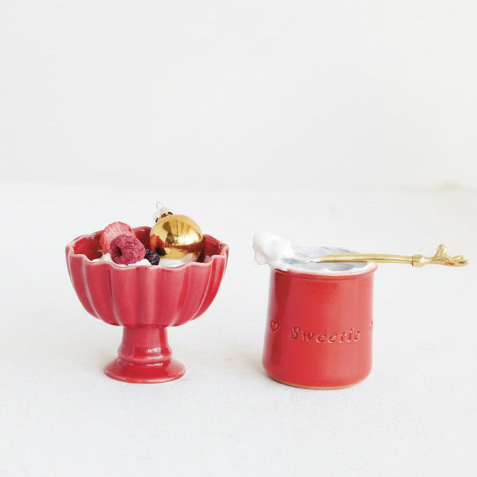 Red Stoneware Fluted Footed Bowl