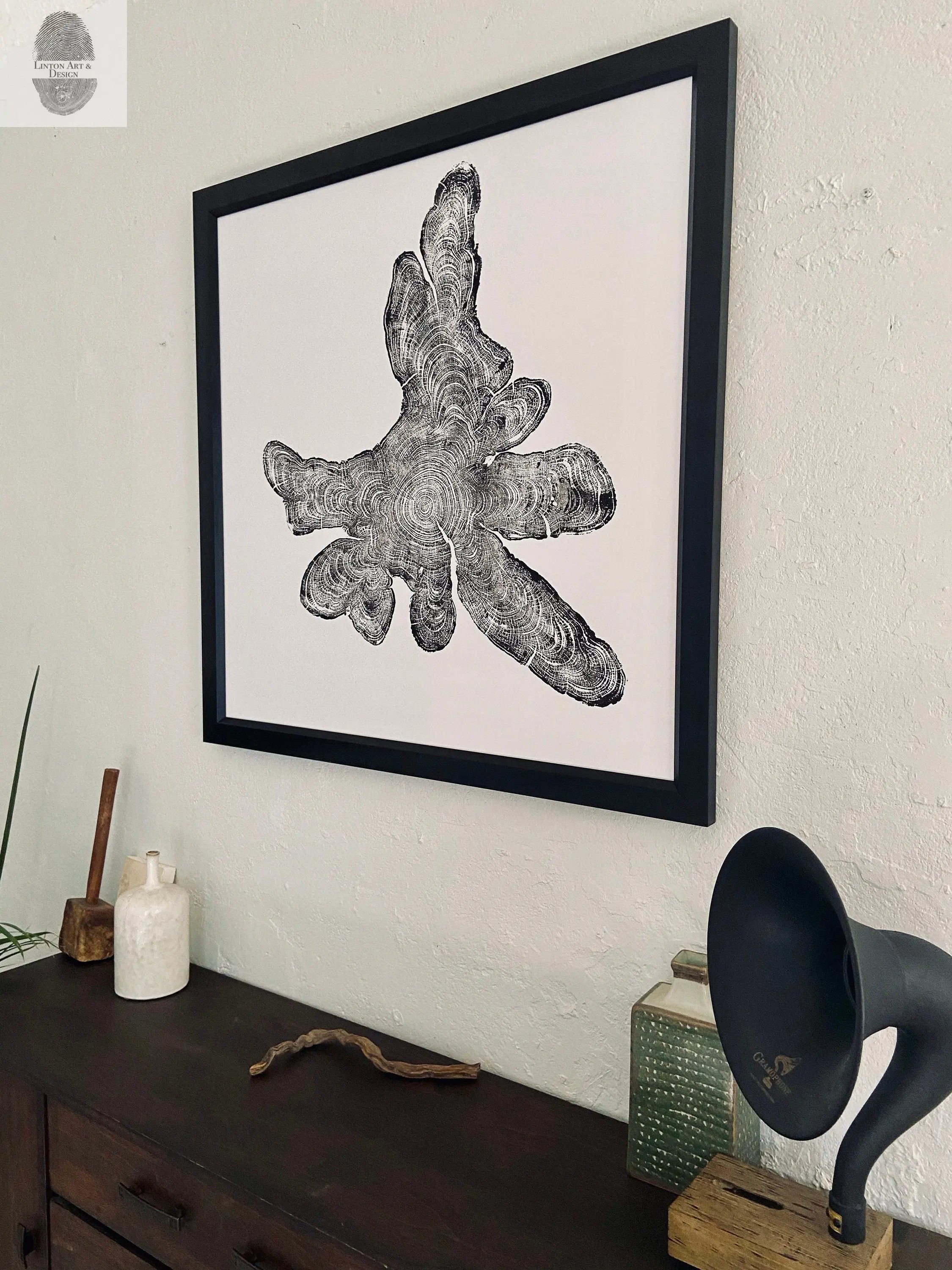 New York, Adirondack Mountains, Woodcut Print, Natural Wood Slices, Huge Wall Art, 36x36 inches