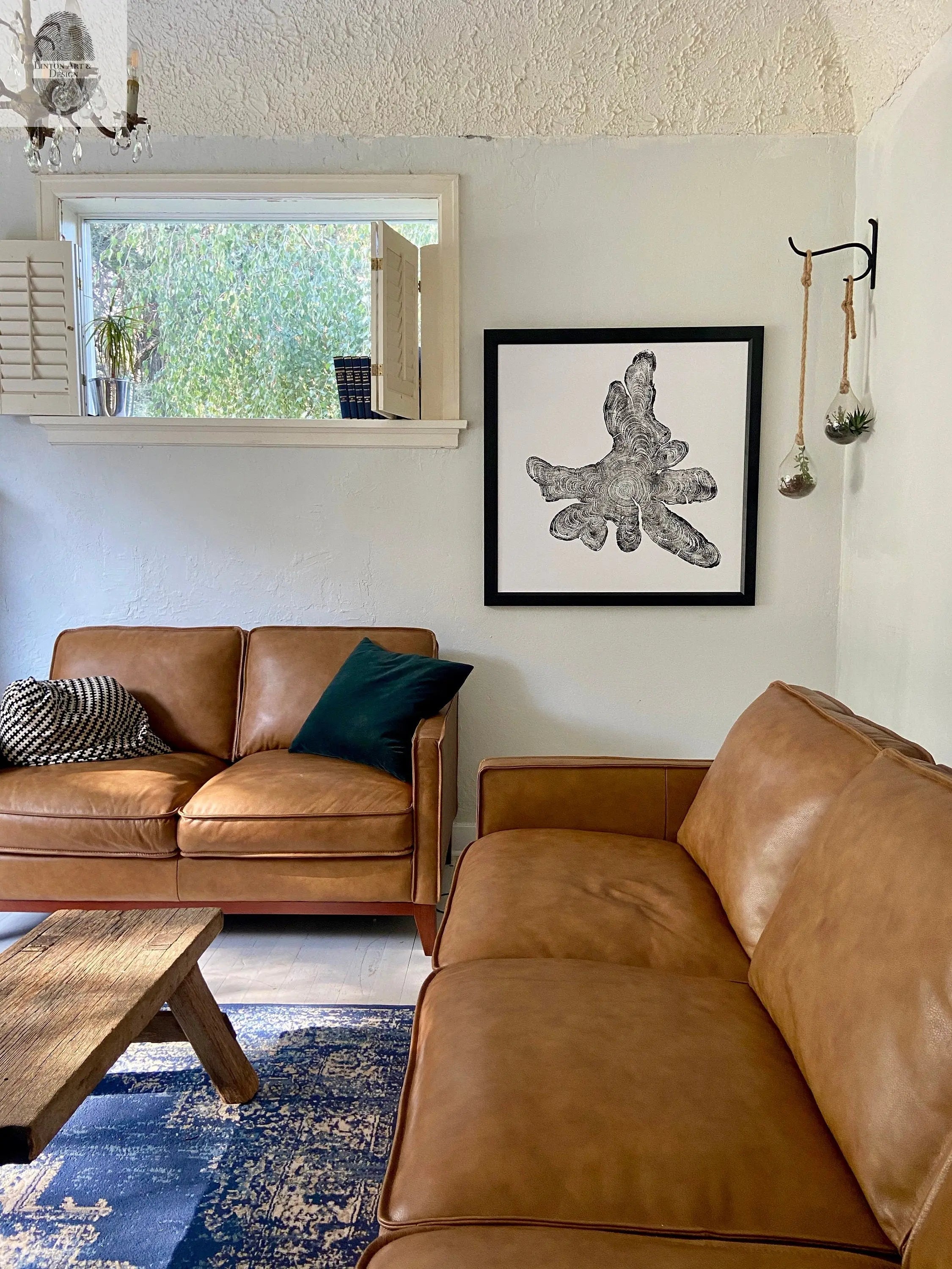 New York, Adirondack Mountains, Woodcut Print, Natural Wood Slices, Huge Wall Art, 36x36 inches