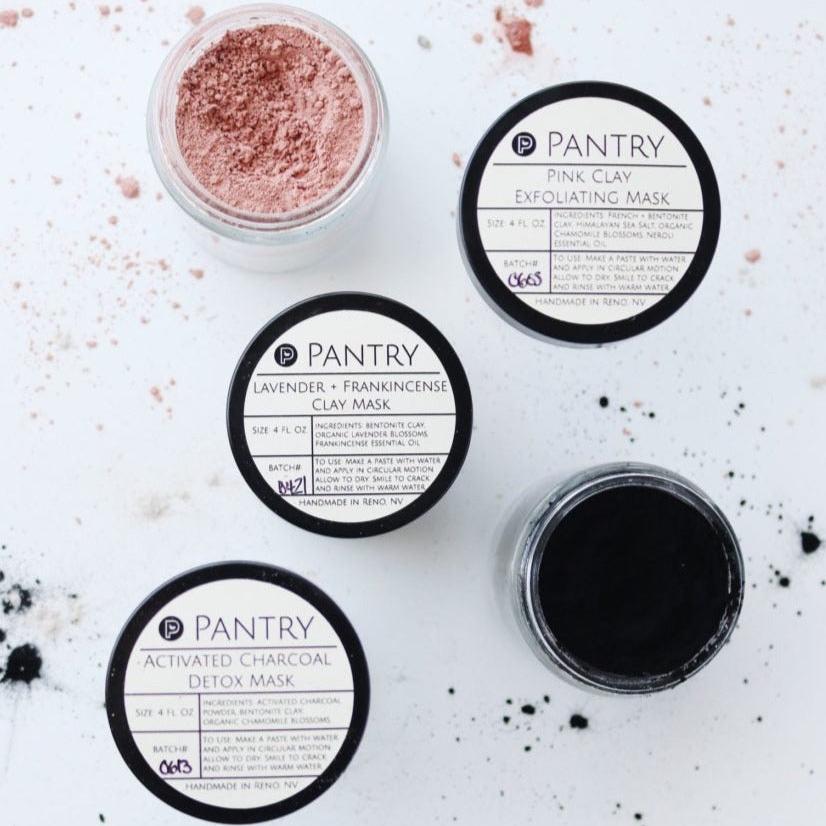 4 fl oz clay masks - lavender + frankincense, pink clay, and detox mask