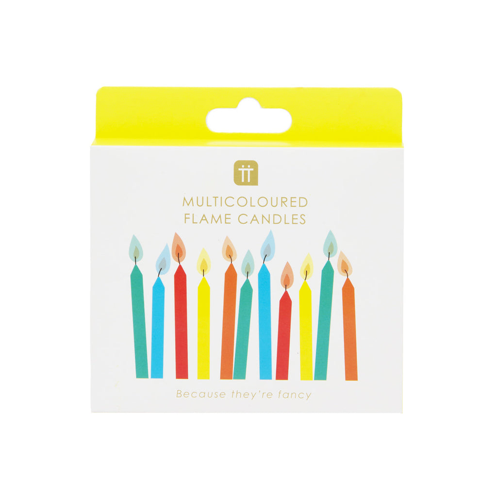 Light up the faces of your customers with these colored flame birthday cake candles. A unique addition to the baking or party section in your store, these rainbow candles have flames that flicker in shades of purple, blue, green, yellow, red and white. A great way to add that 'wow factor', we've also included candle holders ready to poke into a birthday cake, cupcakes or other sweet treats.