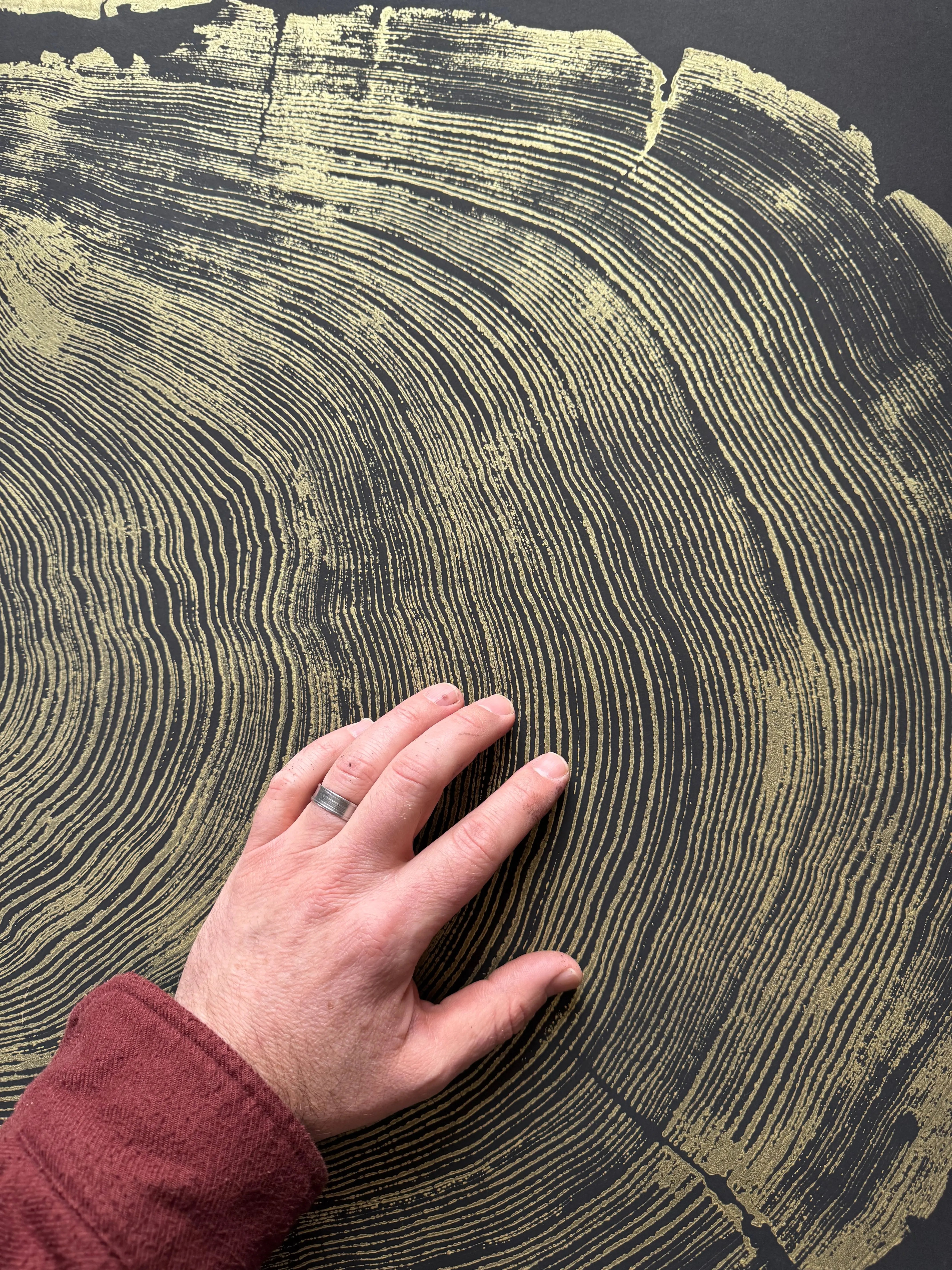 San Francisco Redwood. Gold and Black, 36x48 Inches. Original Signed artwork made from Real Redwood