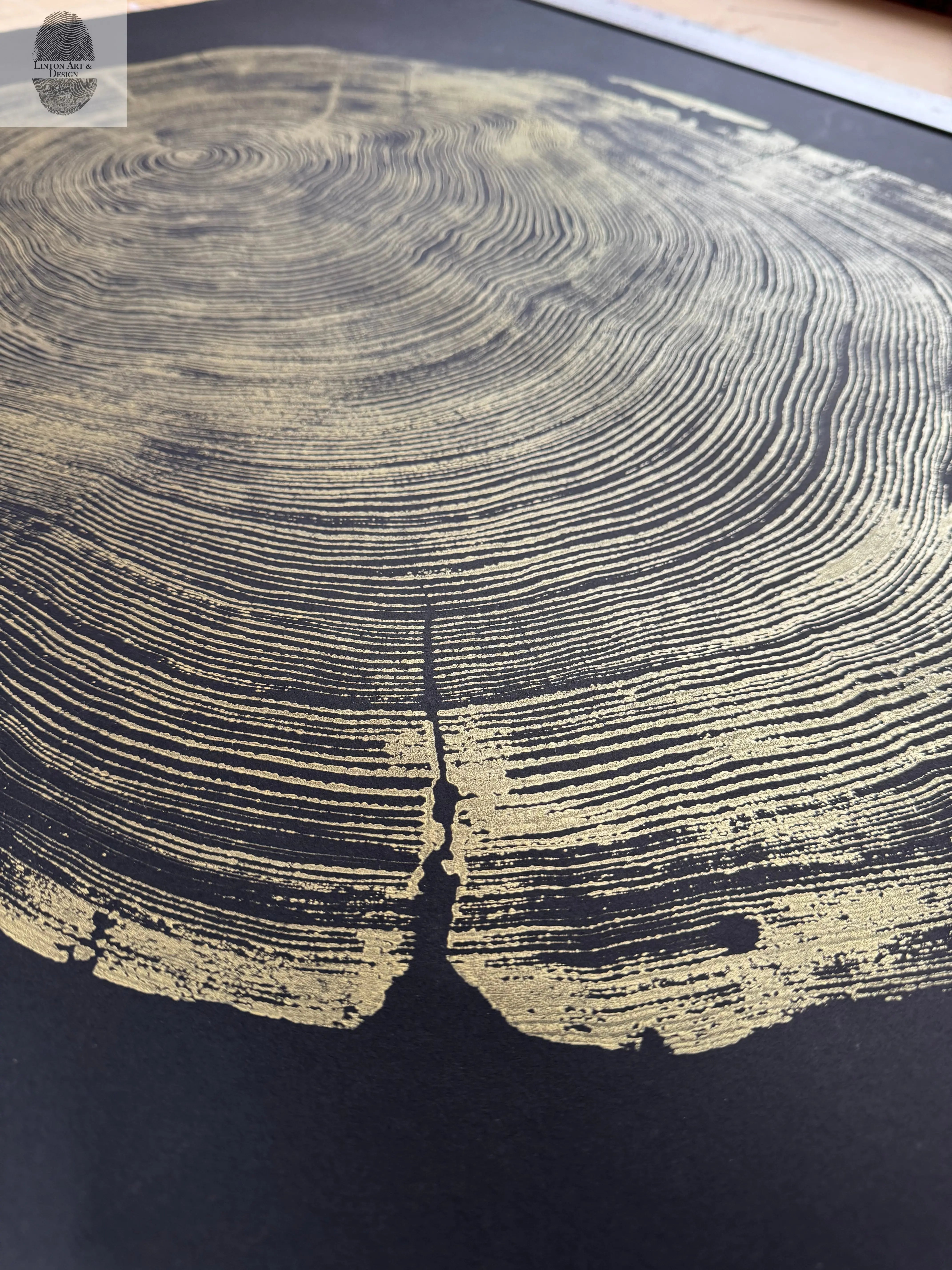 San Francisco Redwood. Gold and Black, 36x48 Inches. Original Signed artwork made from Real Redwood