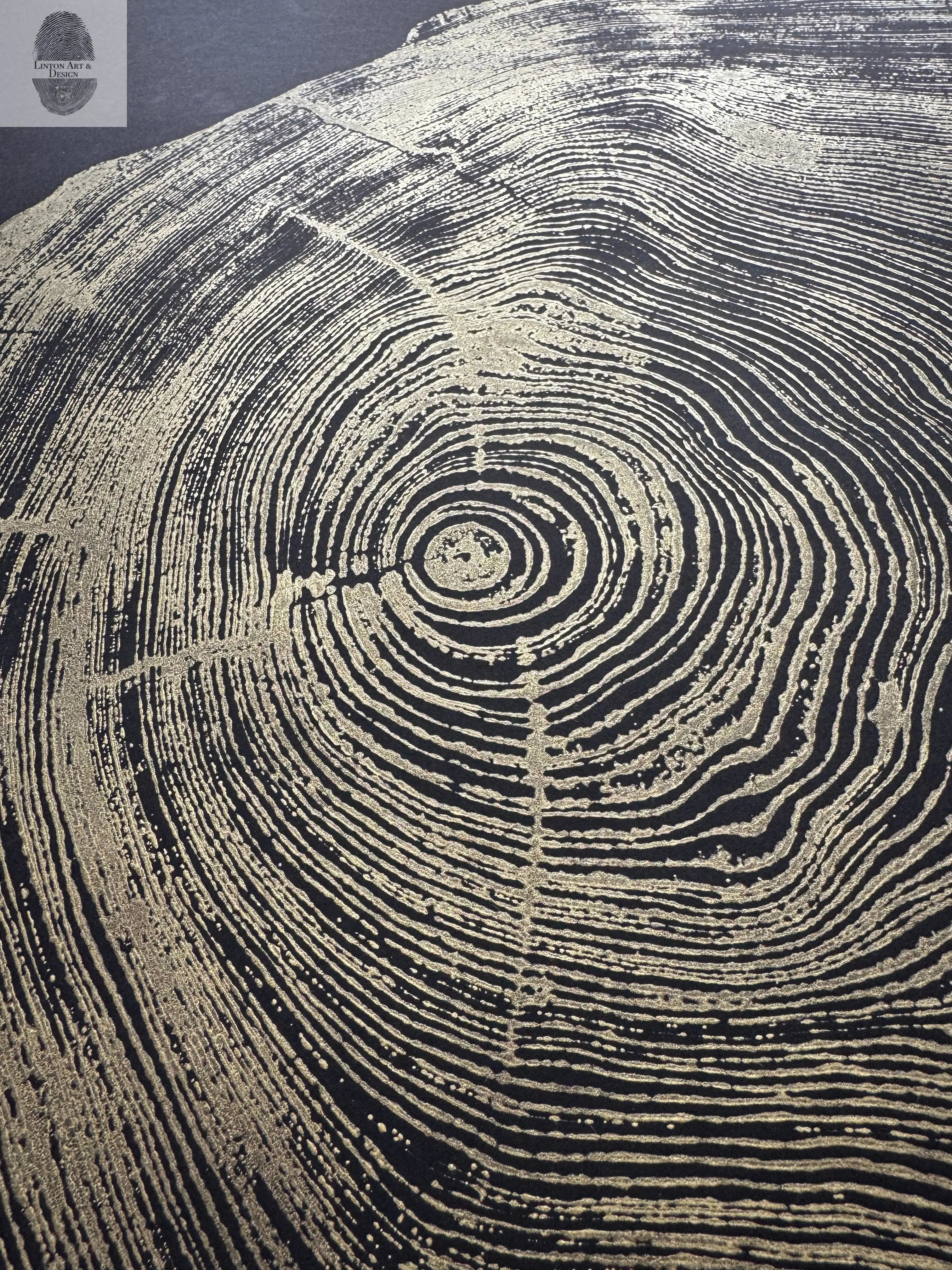 San Francisco Redwood. Gold and Black, 36x48 Inches. Original Signed artwork made from Real Redwood