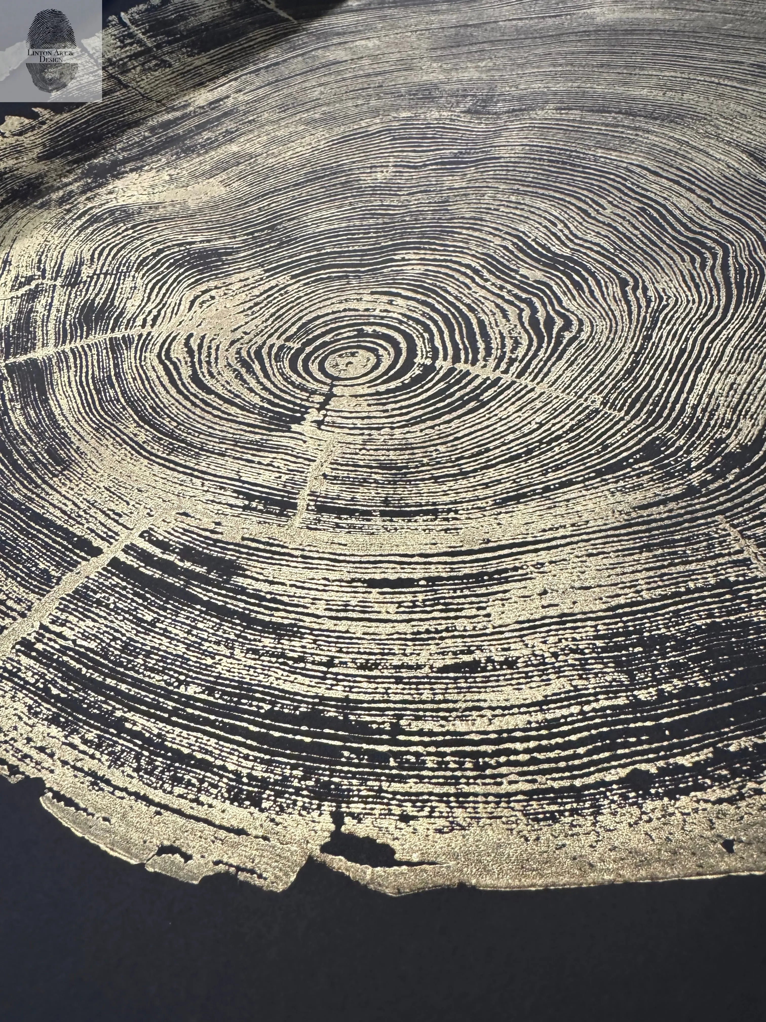 San Francisco Redwood. Gold and Black, 36x48 Inches. Original Signed artwork made from Real Redwood