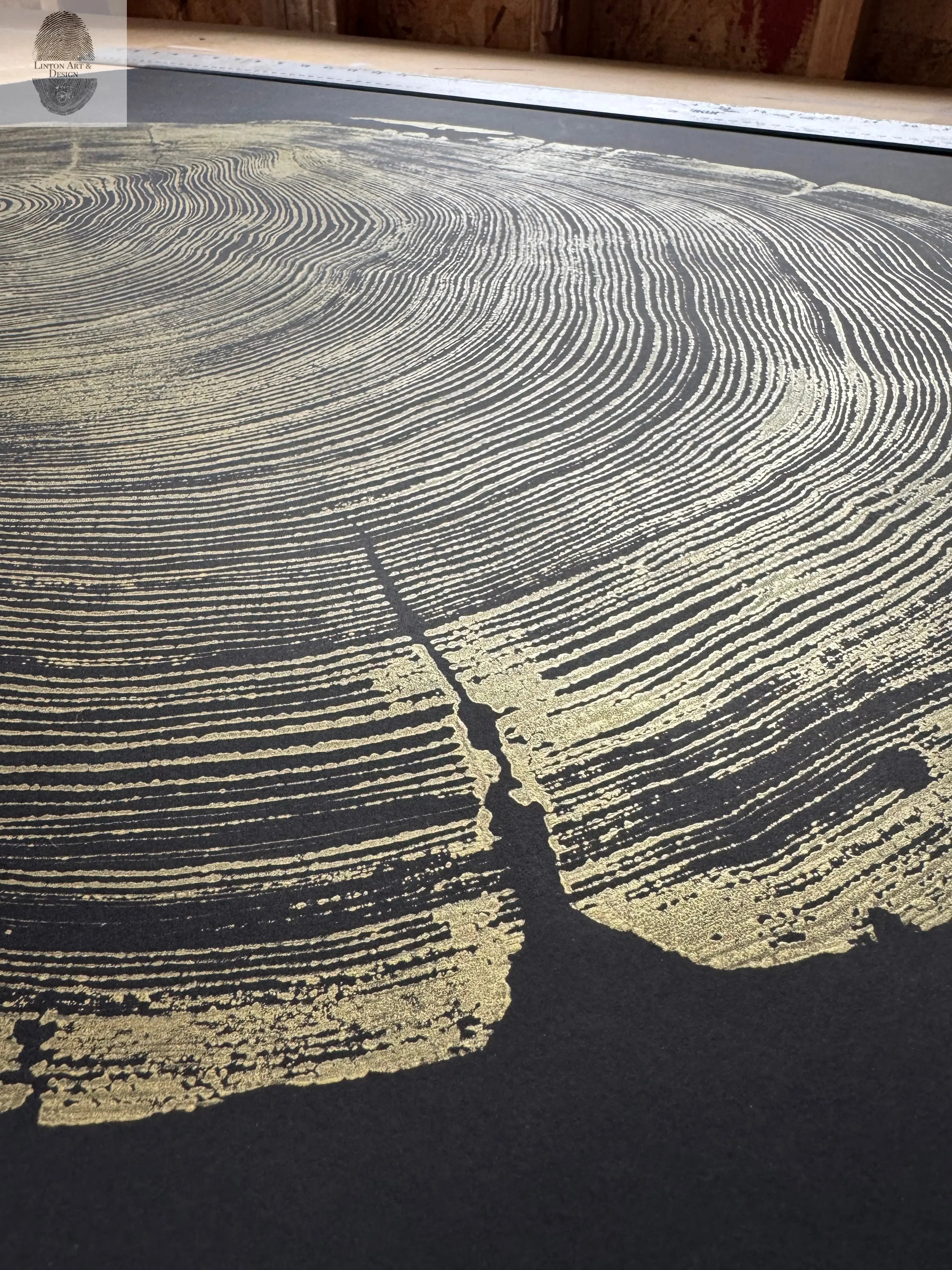 San Francisco Redwood. Gold and Black, 36x48 Inches. Original Signed artwork made from Real Redwood