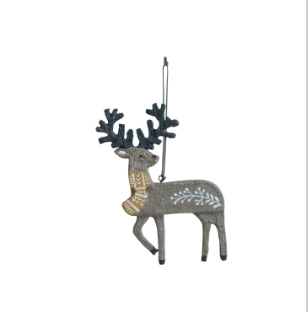 Hand-Painted Recycled Paper Mache Tree Ornaments - grey deer 