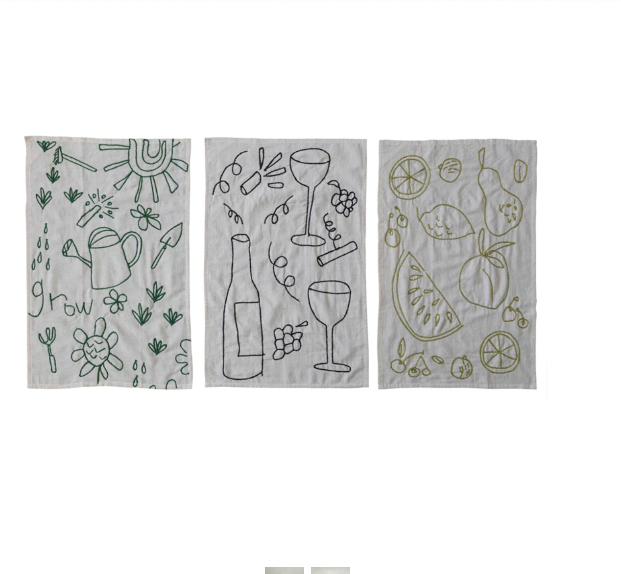 Woven Cotton & Linen Tea Towel w/ Embroidered Scene