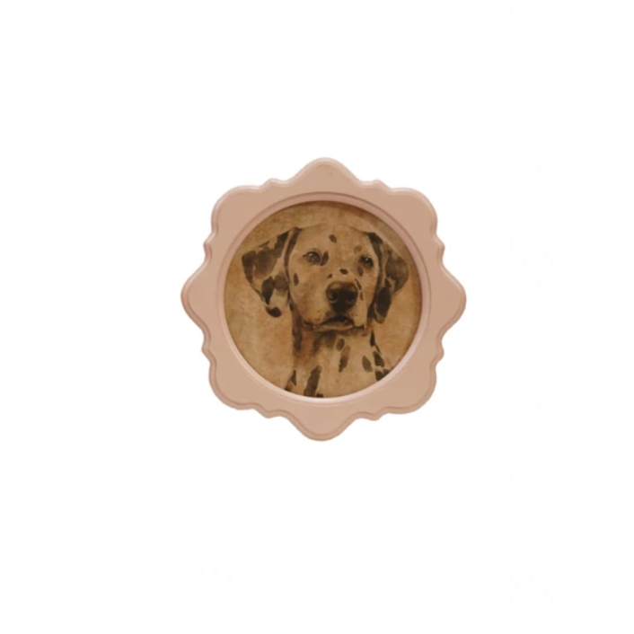 Add a touch of whimsy to your space with this framed wall décor featuring a charming vintage reproduction of a dog. Perfect for dog lovers and vintage art fans alike, this playful piece brings personality and nostalgia to any room. Its classic frame highlights the delightful image, making it a fun and stylish accent for your home or office.9-3/4" Round. Light pink frame