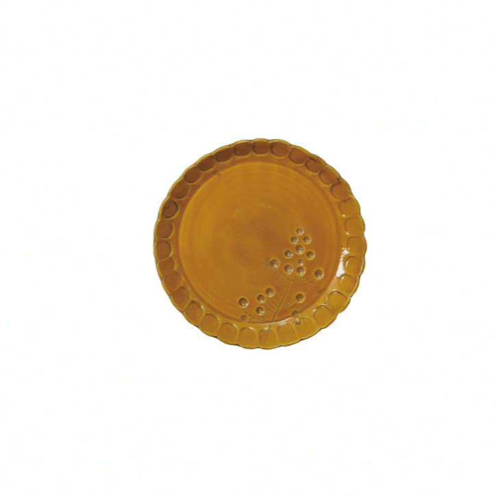 Debossed Stoneware Scalloped Plate. yellow