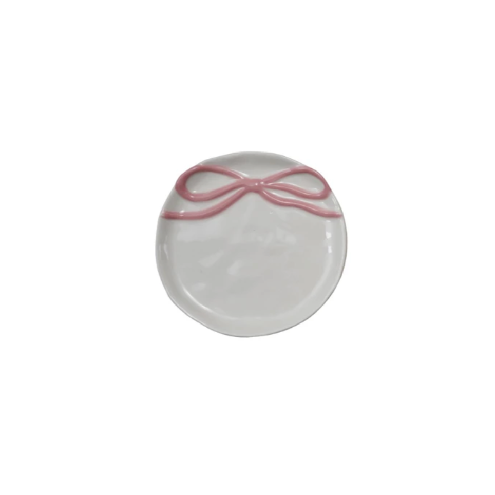 Pink Bow Stoneware Dish