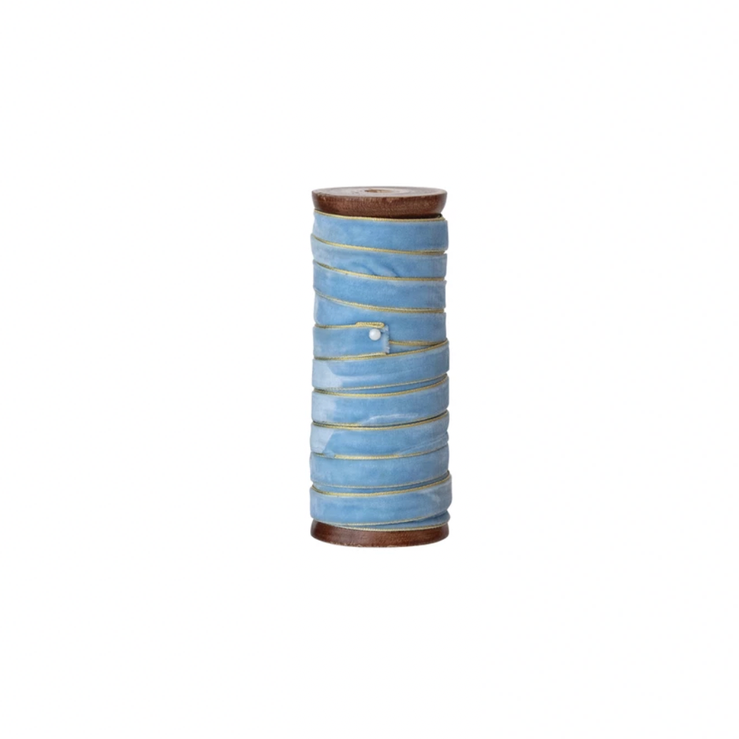 10 Yard Cool Tones Velvet Ribbon with Metallic Edges - Blue