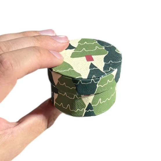Round Handmade Recycled Paper Botanical Green Nesting Gift Boxes
