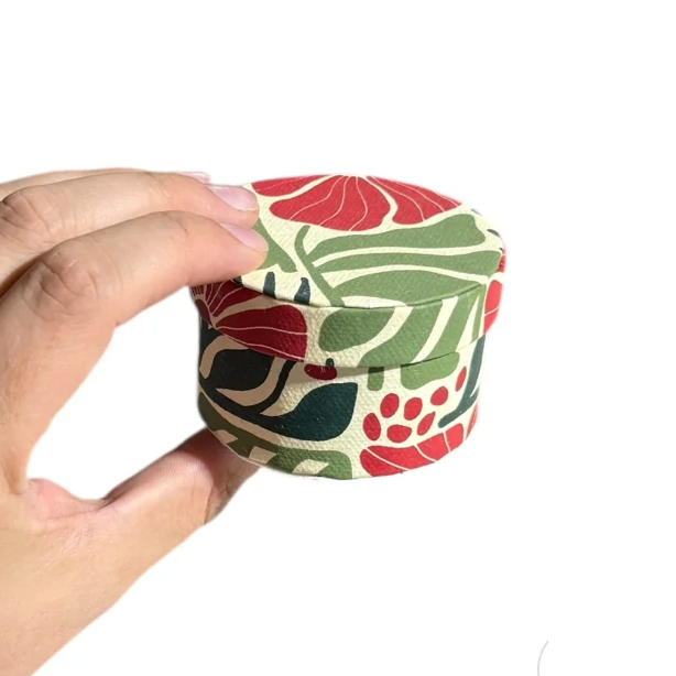 Round Handmade Recycled Paper Botanical Green Nesting Gift Boxes