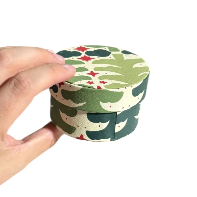 Round Handmade Recycled Paper Botanical Green Nesting Gift Boxes