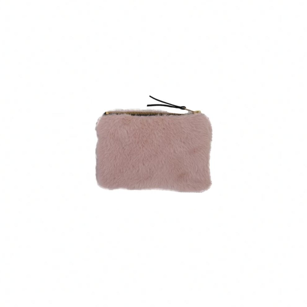 Faux Fur Fabric Zipper Pouch - Pink