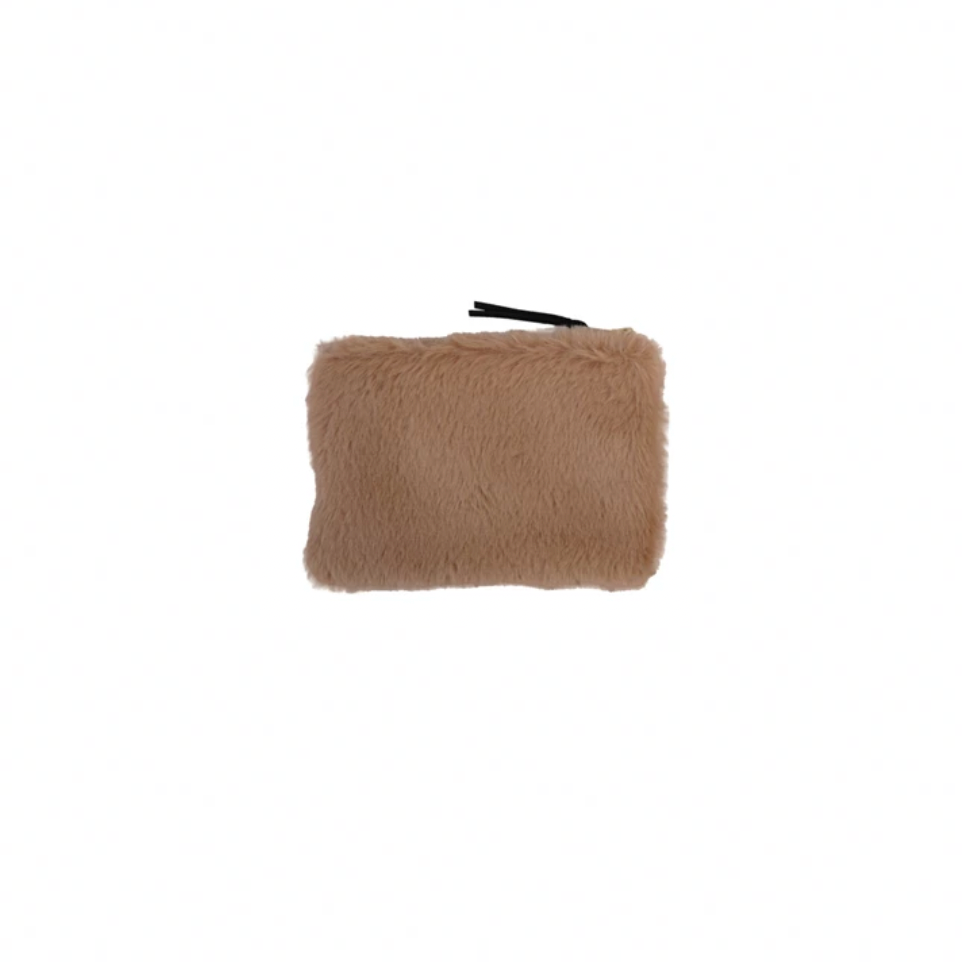 Faux Fur Fabric Zipper Pouch - Camel Color