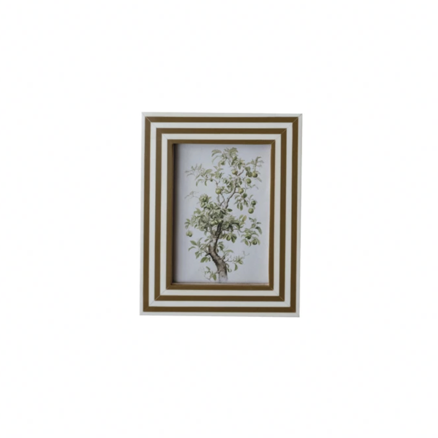 Brown striped Framed with artwork with a tree design on a white background