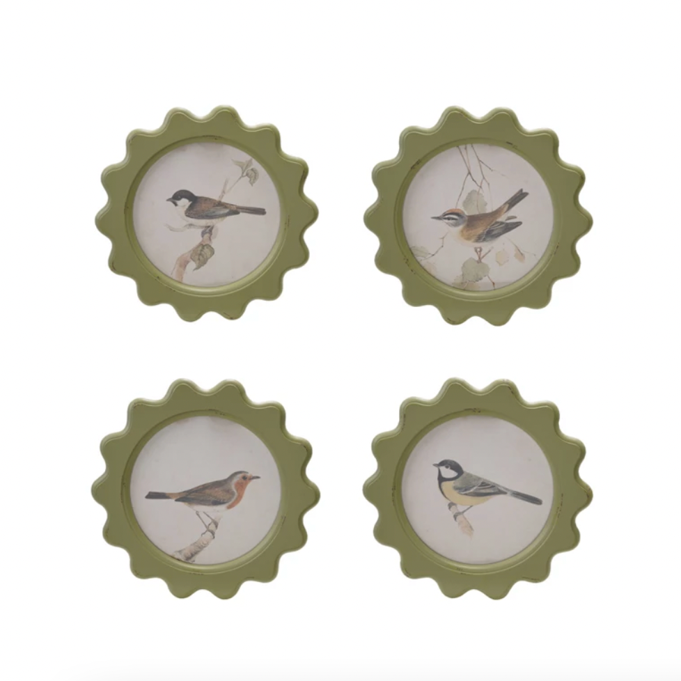Four decorative frames with bird illustrations on a white background