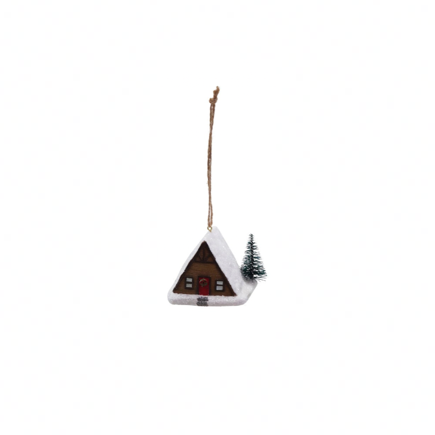 Resin Winter A-Frame House Ornament