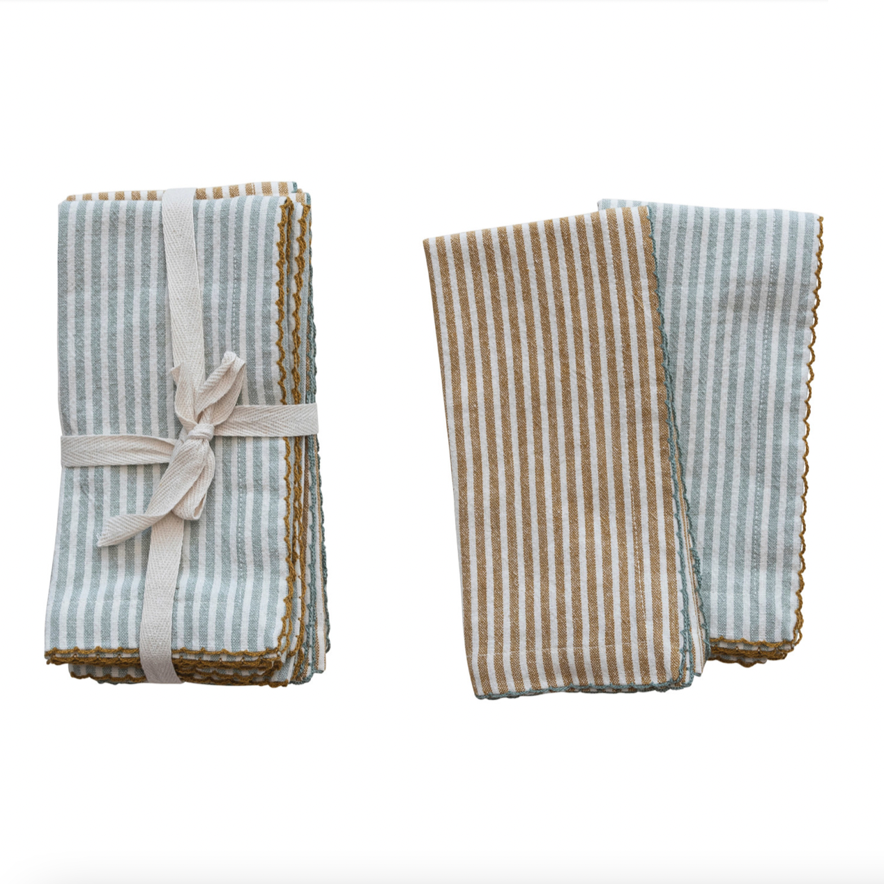 Cotton Napkins w/ Stripes 2 Colors - Set of 4. Brown & Blue