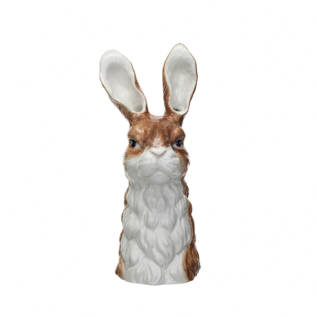 Hand-Painted Stoneware Rabbit Vase