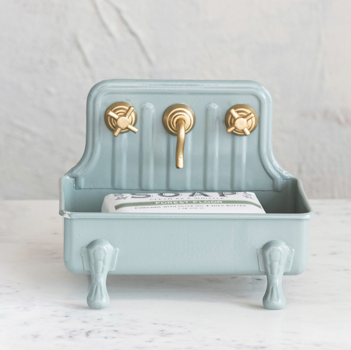 Metal Sink Soap Dish w/ Faucet - Grey & Gold Finish