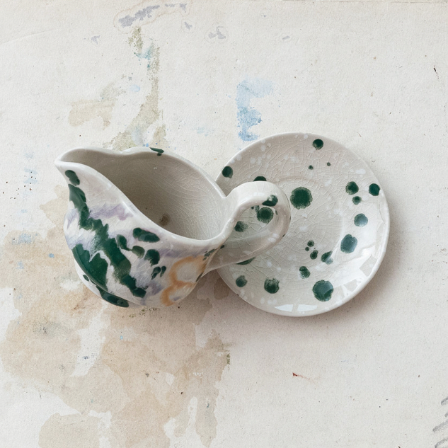 Hand-Painted Creamer w/ Saucer - Set of 2