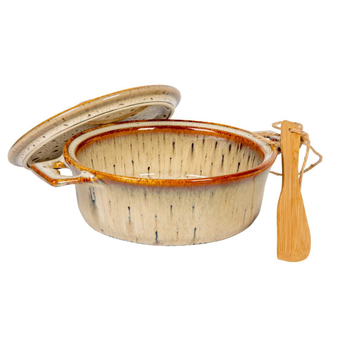 Stoneware Brie Baker w/ Bamboo Spreader - Cream