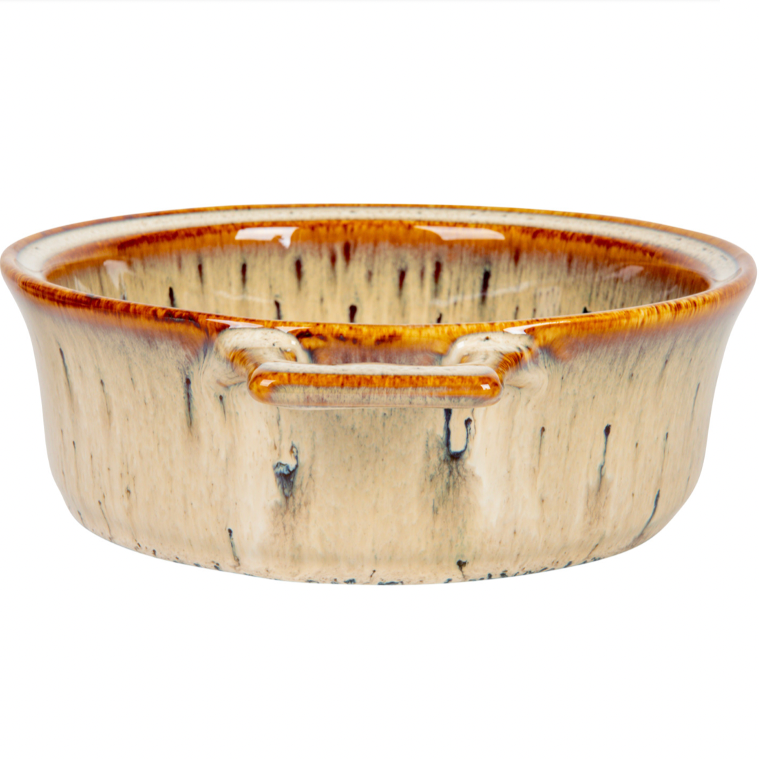 Stoneware Brie Baker w/ Bamboo Spreader - Cream