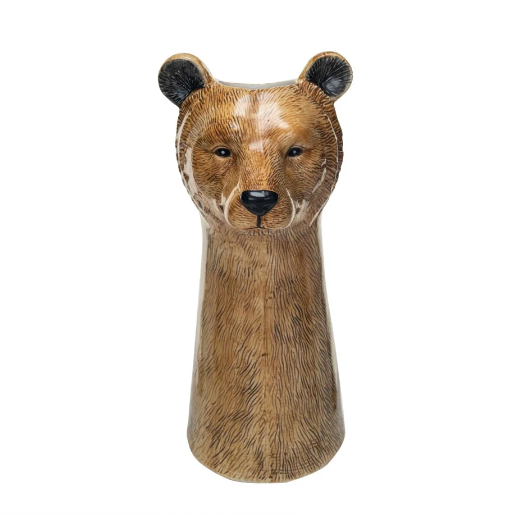 Hand-Painted Stoneware Bear Vase