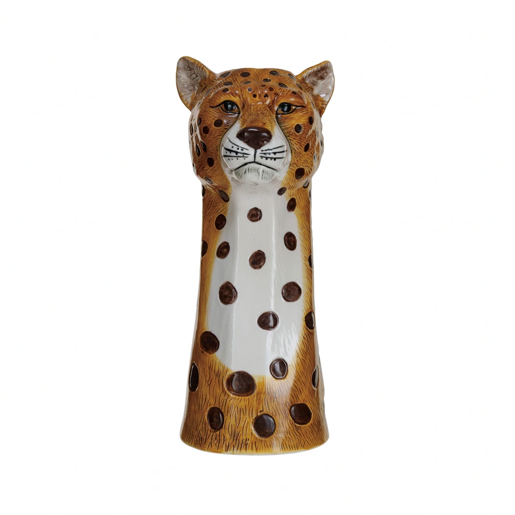 Hand-Painted Stoneware Cheetah Vase