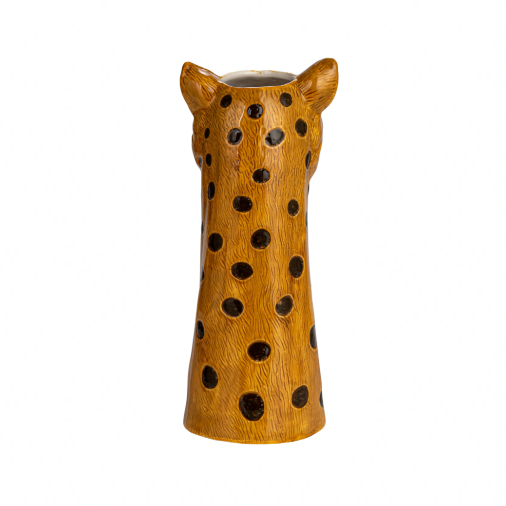 Hand-Painted Stoneware Cheetah Vase