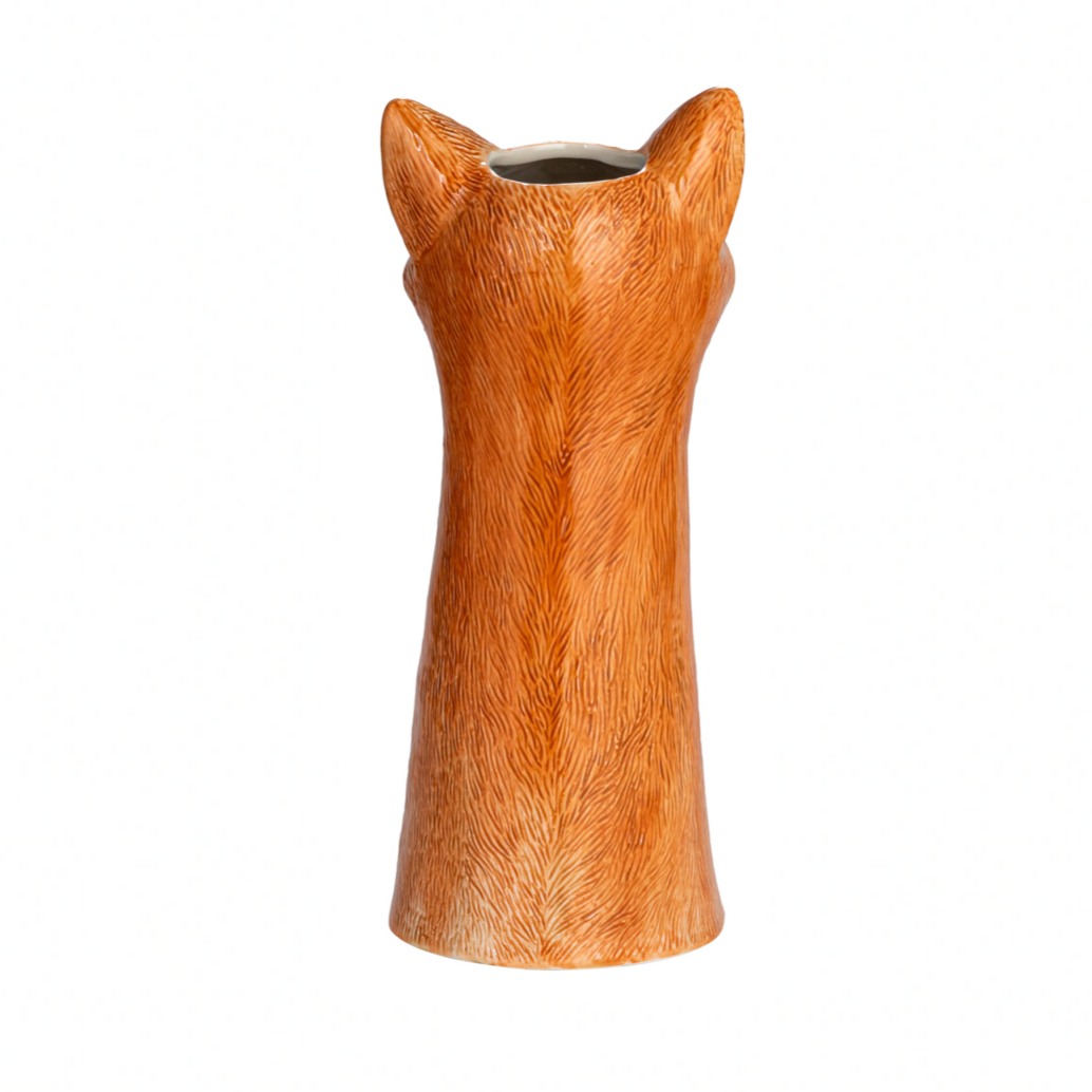 Hand-Painted Stoneware Fox Vase