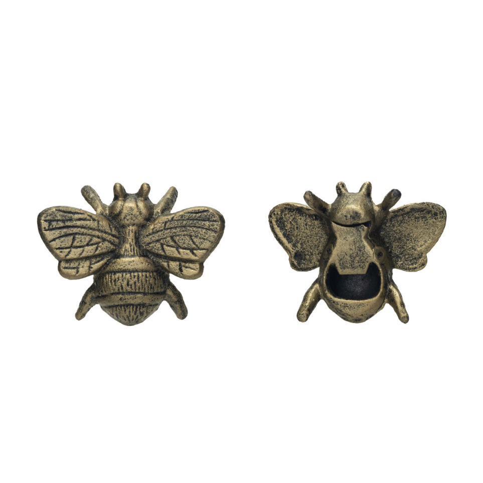 Cast Iron Bee Bottle Opener - Distressed Gold Finish