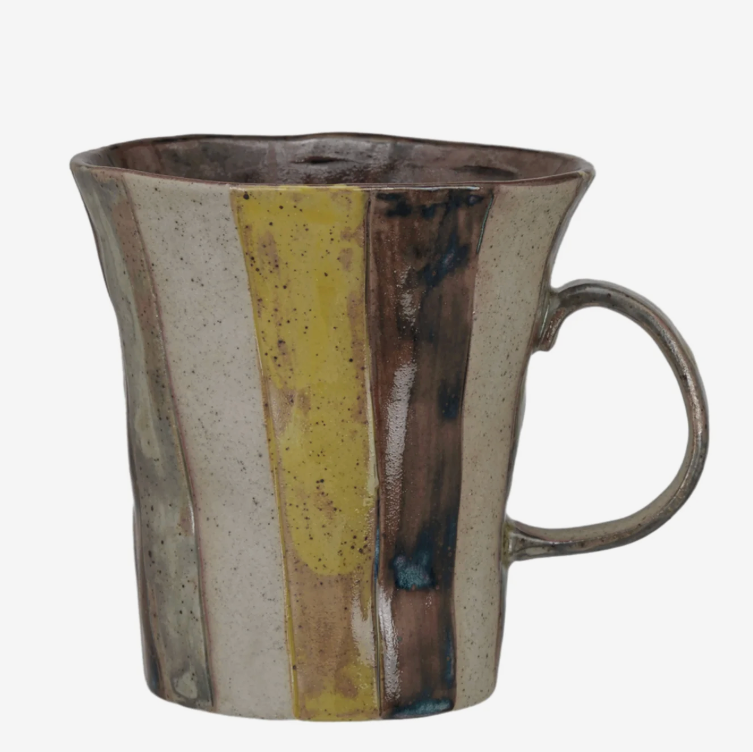 Hand-Painted Stoneware Mug w/ Stripes