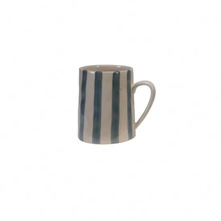 Hand-Painted Stoneware Mug - Green Stripes