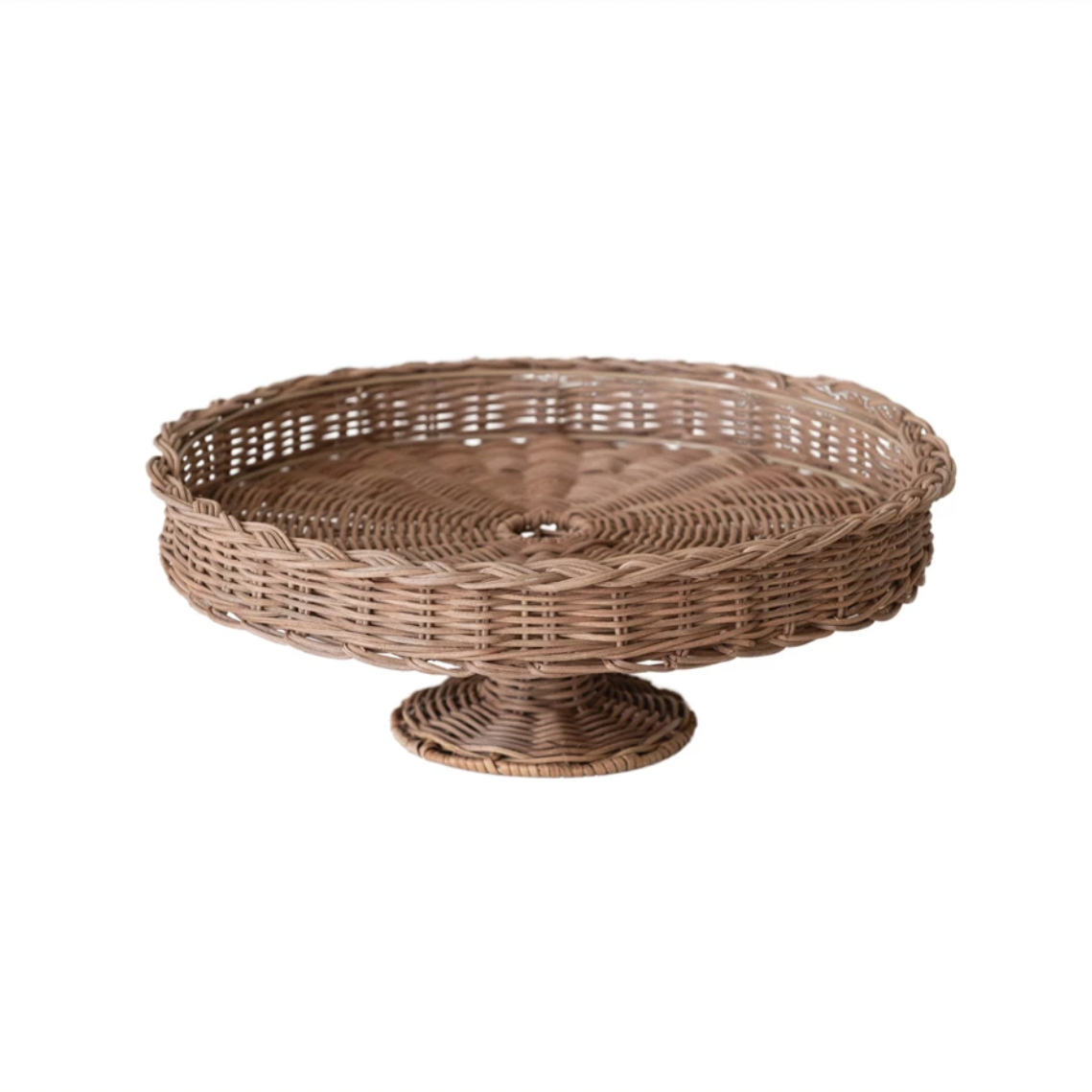 Decorative Hand-Woven Rattan Pedestal with Braided Rim