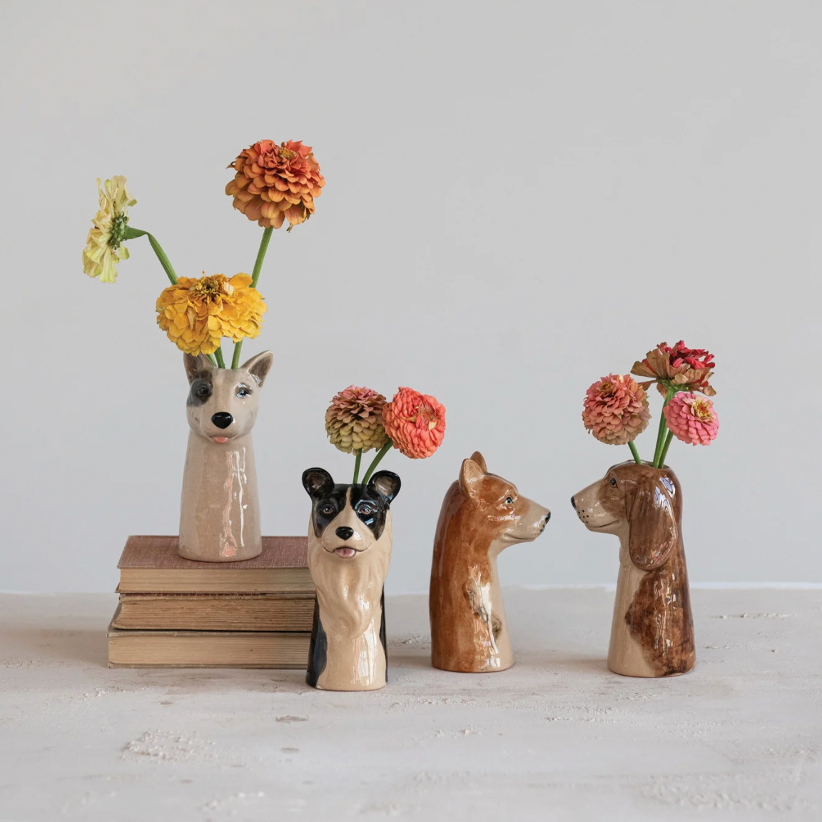 Hand-Painted Stoneware Dog Vase