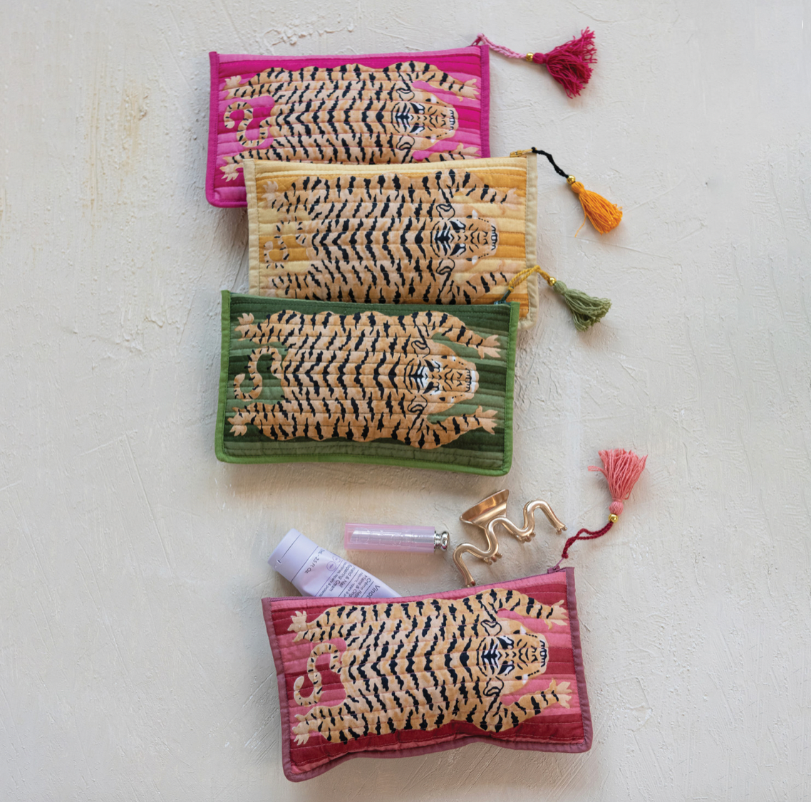 Cotton Voile Tiger Zip Pouch - 4 Colors