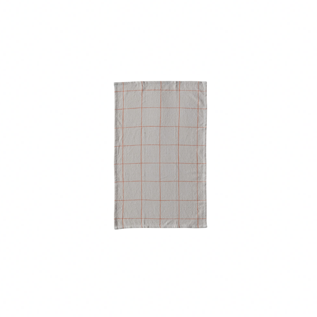 Woven Cotton Printed Tea Towel with Mustard Grid Pattern