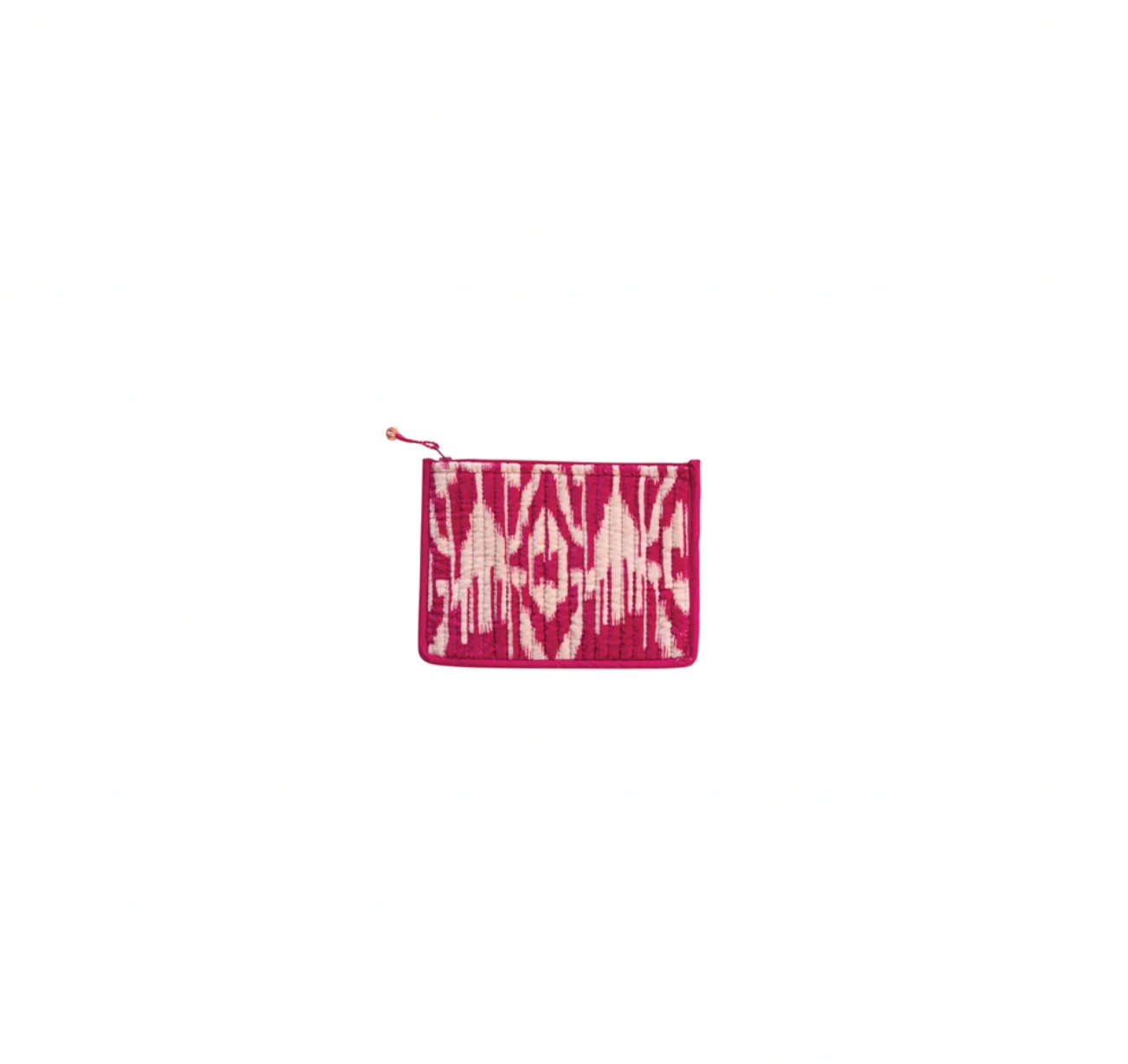 Cotton Velvet Zip Pouch - Hot Pink Ikat