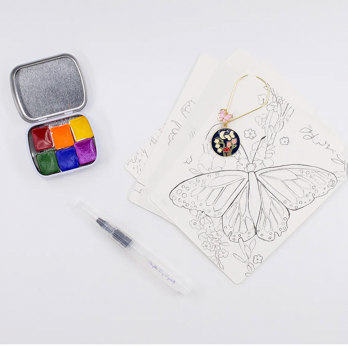 GIFT SET Handmade Watercolor Travel Kit -Blue Floral Pouch